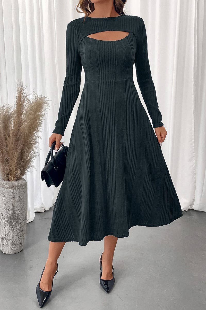 CWDMD01039_SEXY CUTOUT CREW NECK SOLID BODYCON DRESS