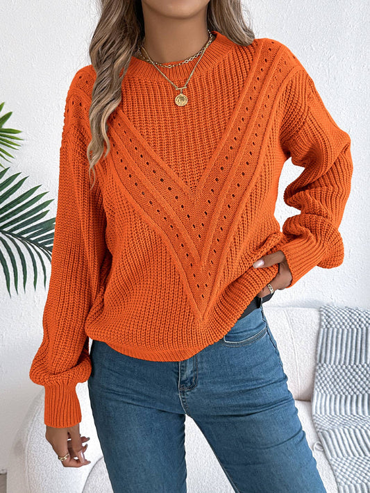 CASUAL V HOLLOWED OUT LANTERN SLEEVE SWEATER