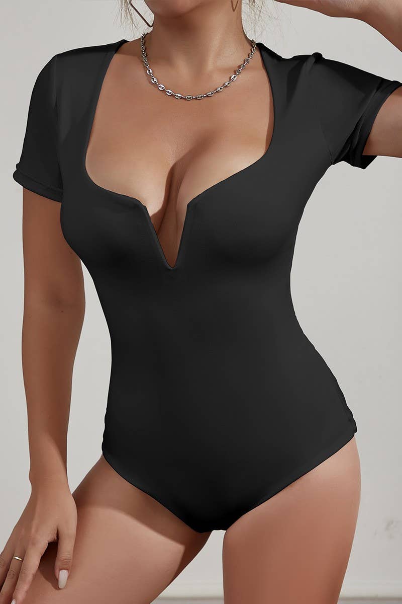 CWSBSS00013_DEEP V NECK SHORT SLEEVE SEXY BODYSUIT