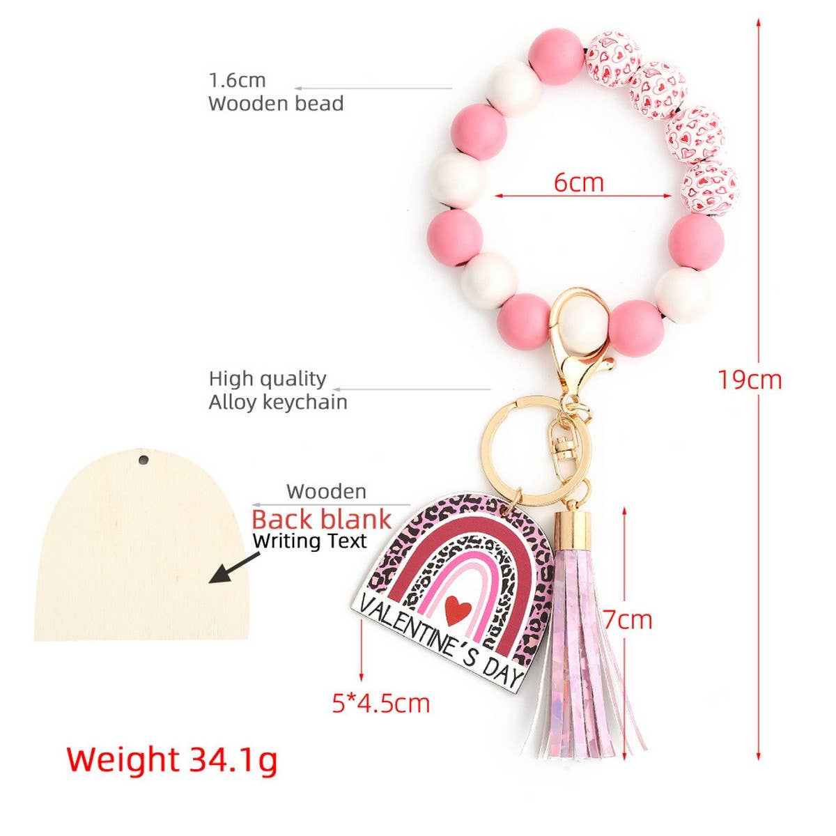 Heart Wooden Bead Bracelet Keychain Pendant