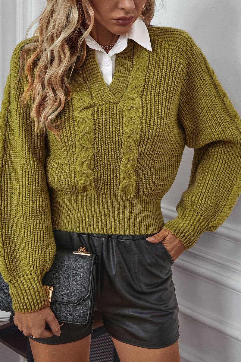 CWOSWL2876_SHIRT COLLAR STITCHING FAKE TWO-PIECE SWEATER