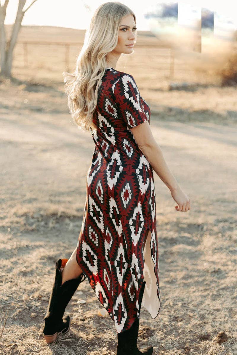 CASUAL V-NECK PULLOVER SHORT SLEEVE LONG DRESS