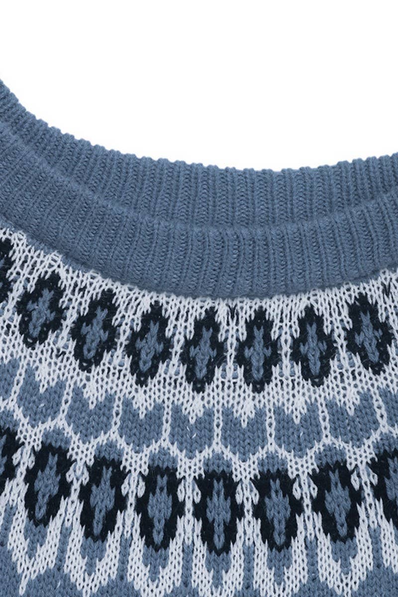 CWOSWL07113_ETHNIC LONG SLEEVE FAIR ISLE CREWNECK SWEATER