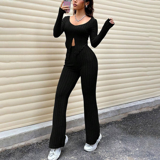 CROP TOP HIGH-WAISTED SLIM-FIT PANTSUIT
