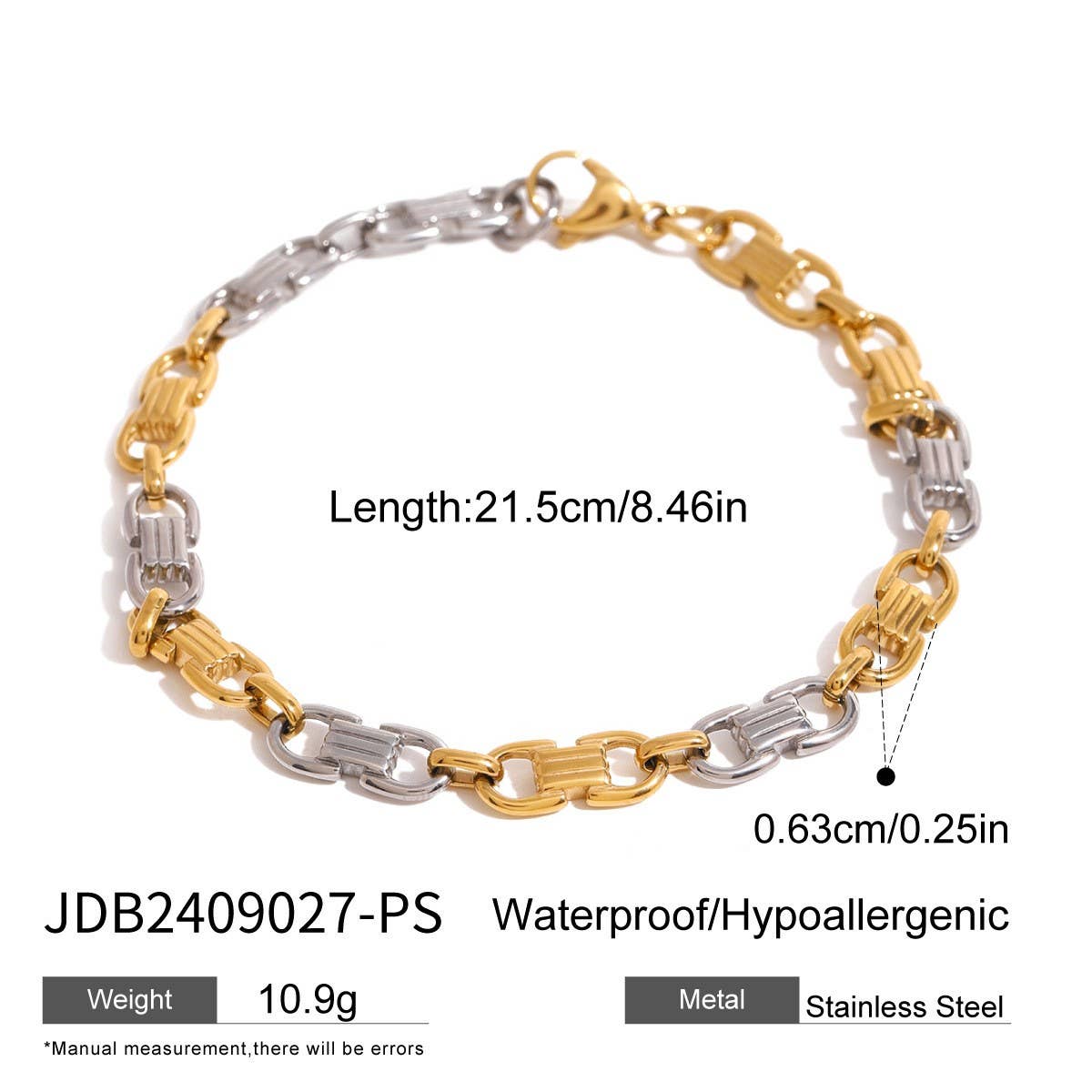 Two-Tone Cuban Chain Bracelet in Titanium Steel