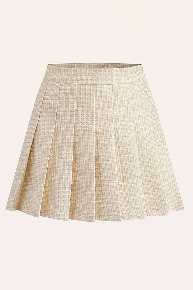 CWSTB2141_TWEED SLEEVELESS VEST & PLEATED SKIRT SET