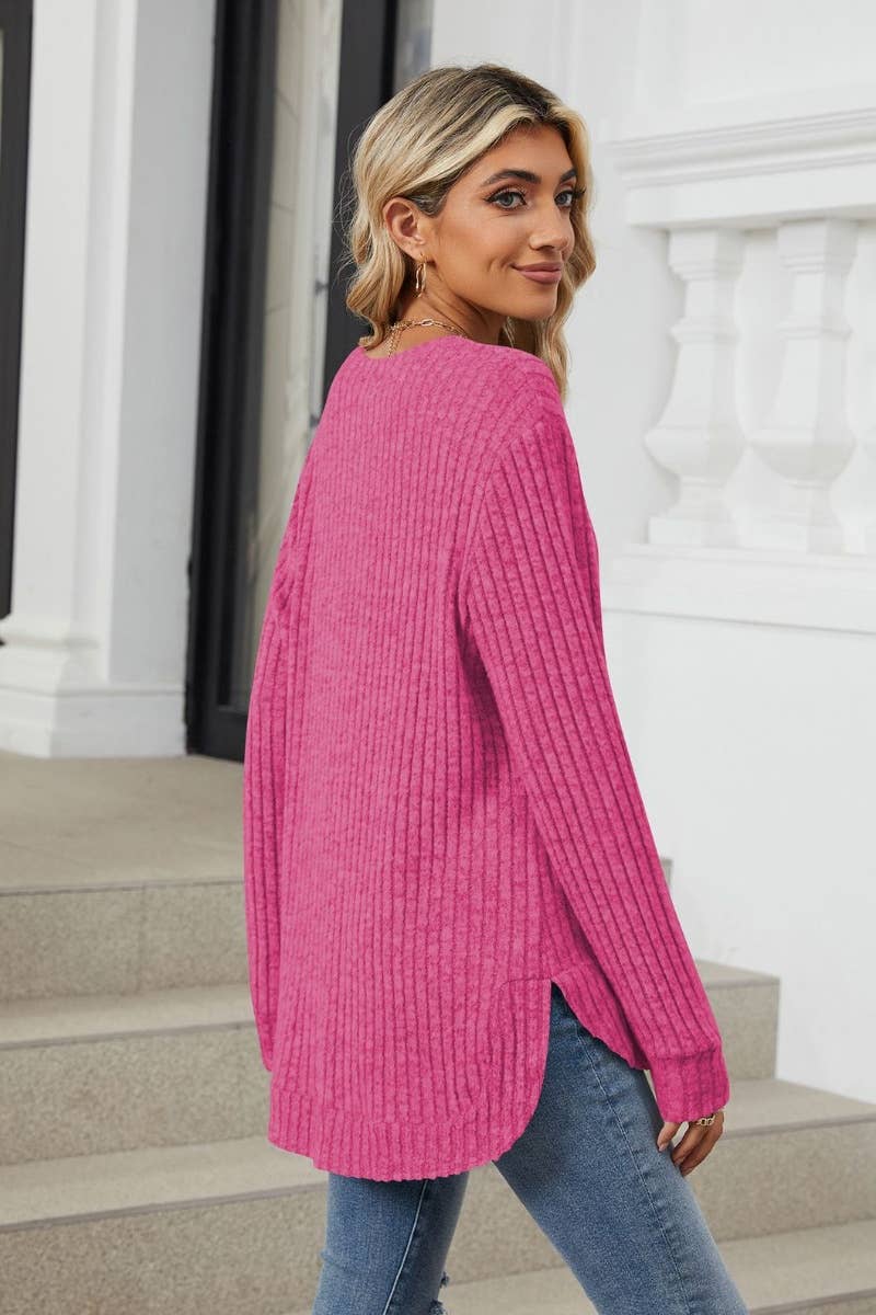 CWOSWL6562_CREW-NECK SOLID COLOR WOOLEN LONG-SLEEVED SWEATER