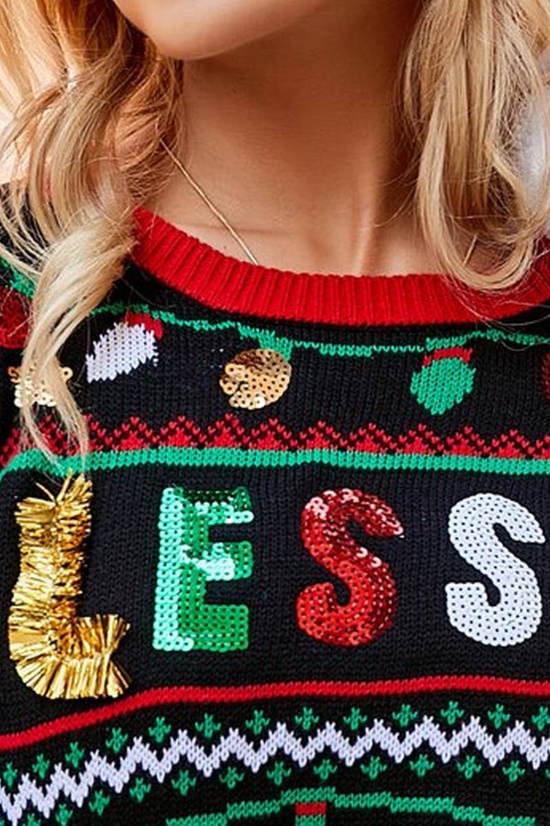 CWOSWL2487_CHRISTMAS TREE SEQUINED CHRISTMAS SWEATER