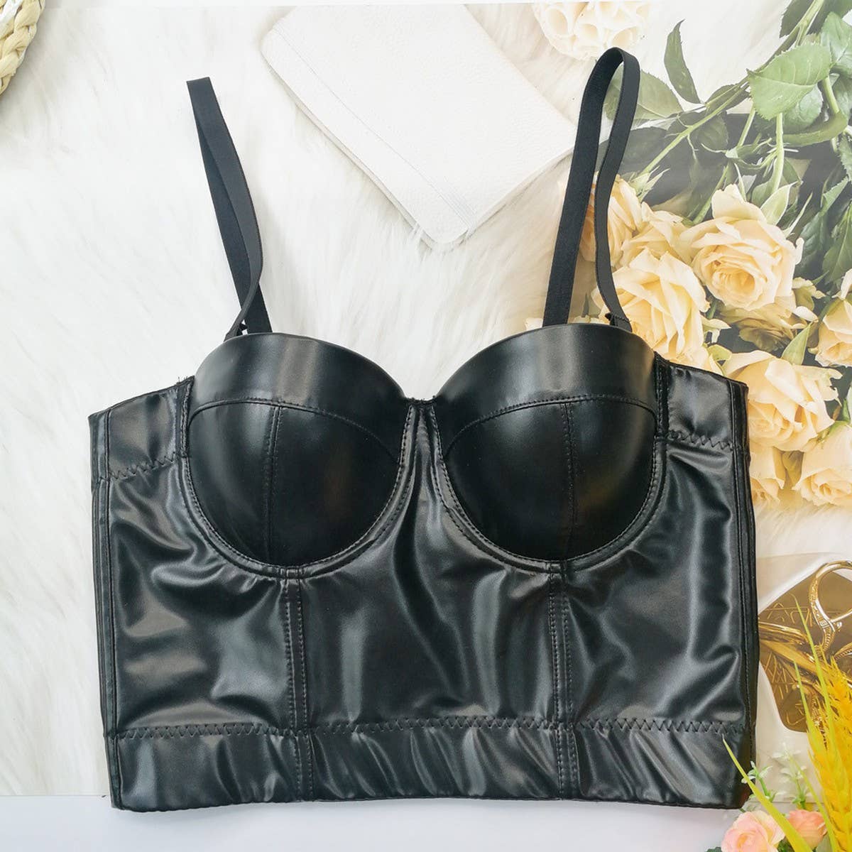 FAUX SHEEPSKIN SEXY GATHERED HERRINGBONE BRA