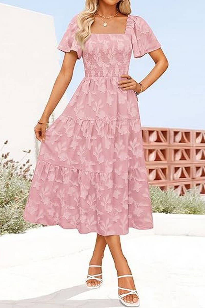 CWDMD6367_SQUARE NECK BOHEMIAN FLORAL MIDI DRESS