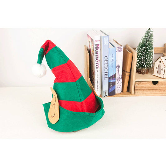 CWAH1818_Christmas Elf Clown Red And Green Striped Santa Hat