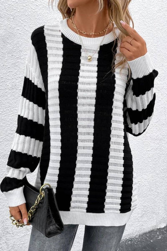 CWOSWL6323_AUTUMN WINTER LONG-SLEEVED STRIPED SWEATER