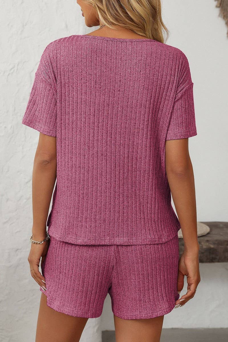 CWSTB1663_SOLID COLOR STRIPED SHORT-SLEEVED HOME WEAR SUIT