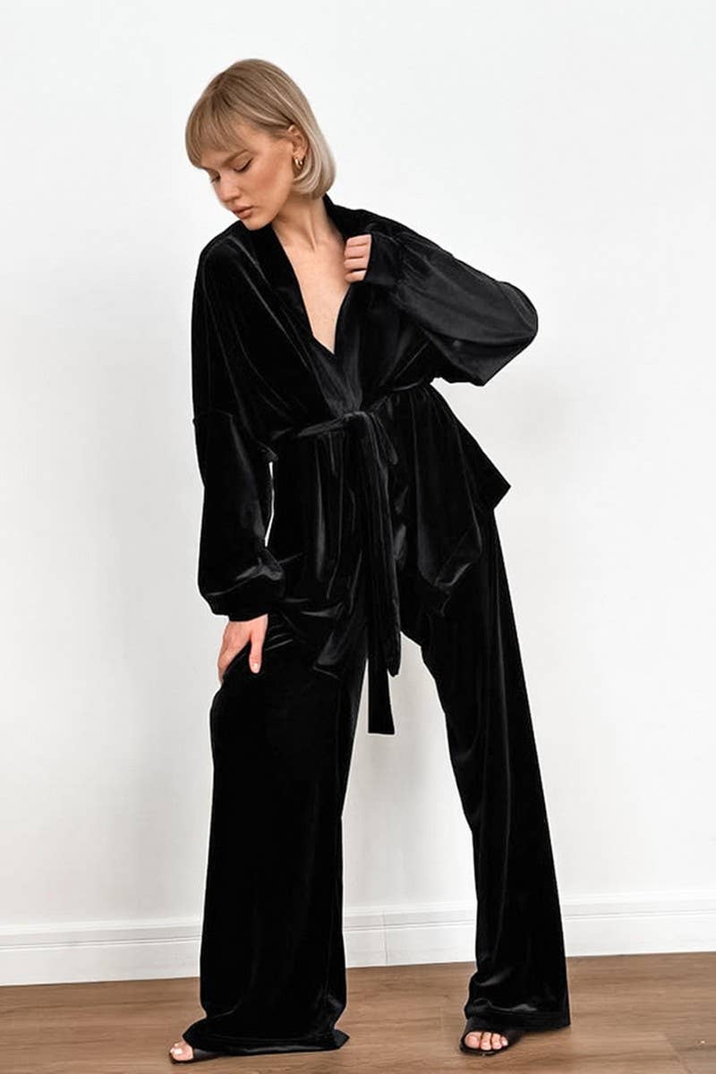 CWSPJ0307_VELVET LONG-SLEEVED TROUSERS PAJAMA SET