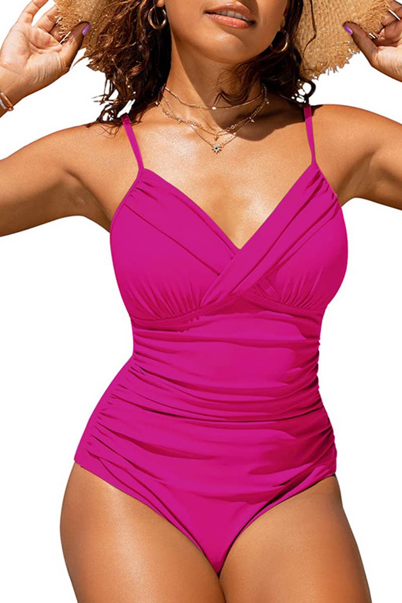 CWMW0805_CROSS COLORED PLEATED ONE-PIECE SWIMSUIT