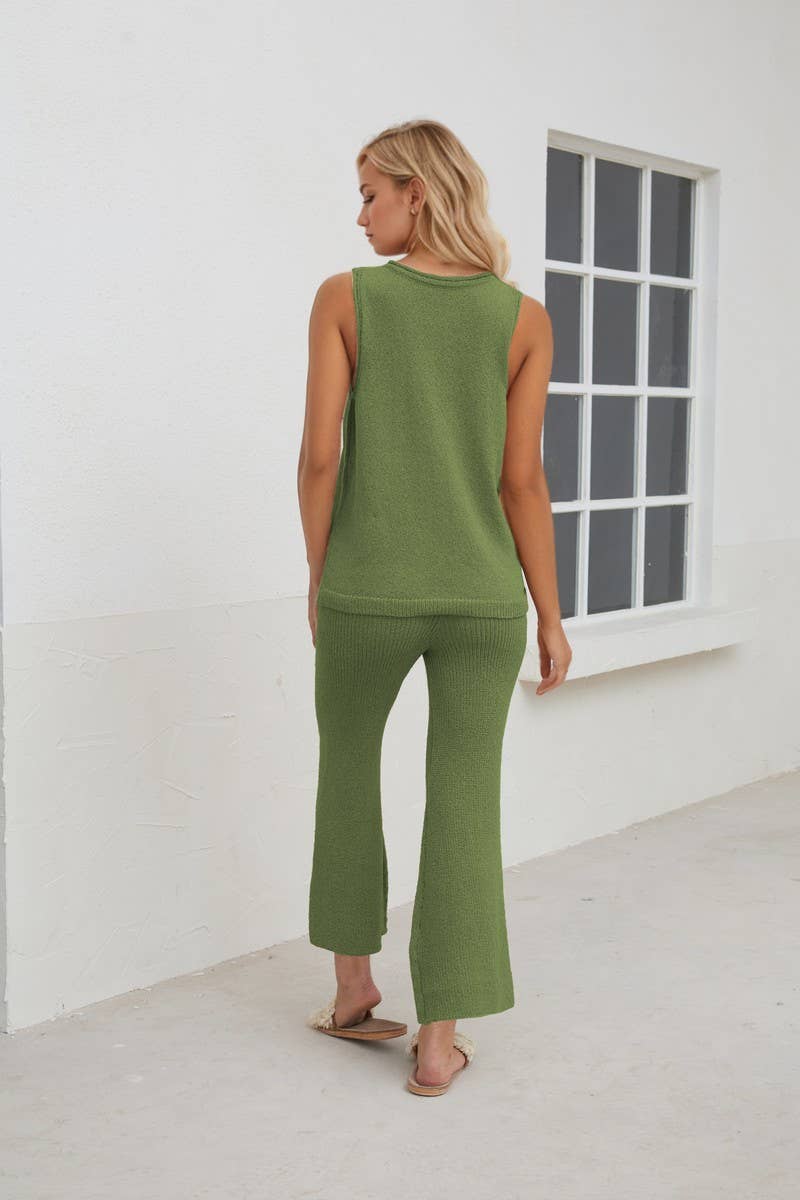 CWSTB0584_CASUAL CREW NECK SLEEVELESS PANTS KNIT SET