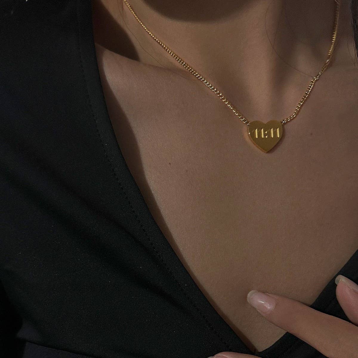 Stainless steel love double 11 number necklace_CWMM5554