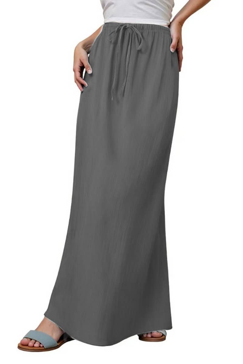 CWBLS0556_SOLID COLOR DRAWSTRING ELASTIC WAIST SKIRT
