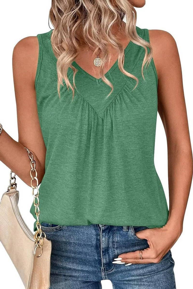 CWTTK1178_SOLID V-NECK SLEEVELESS FIT TANK TOP