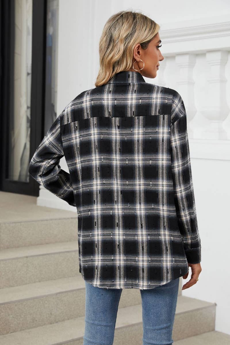 CWTSTL2256_AUTUMN VINTAGE PLAID LONG-SLEEVED SHIRT TOP
