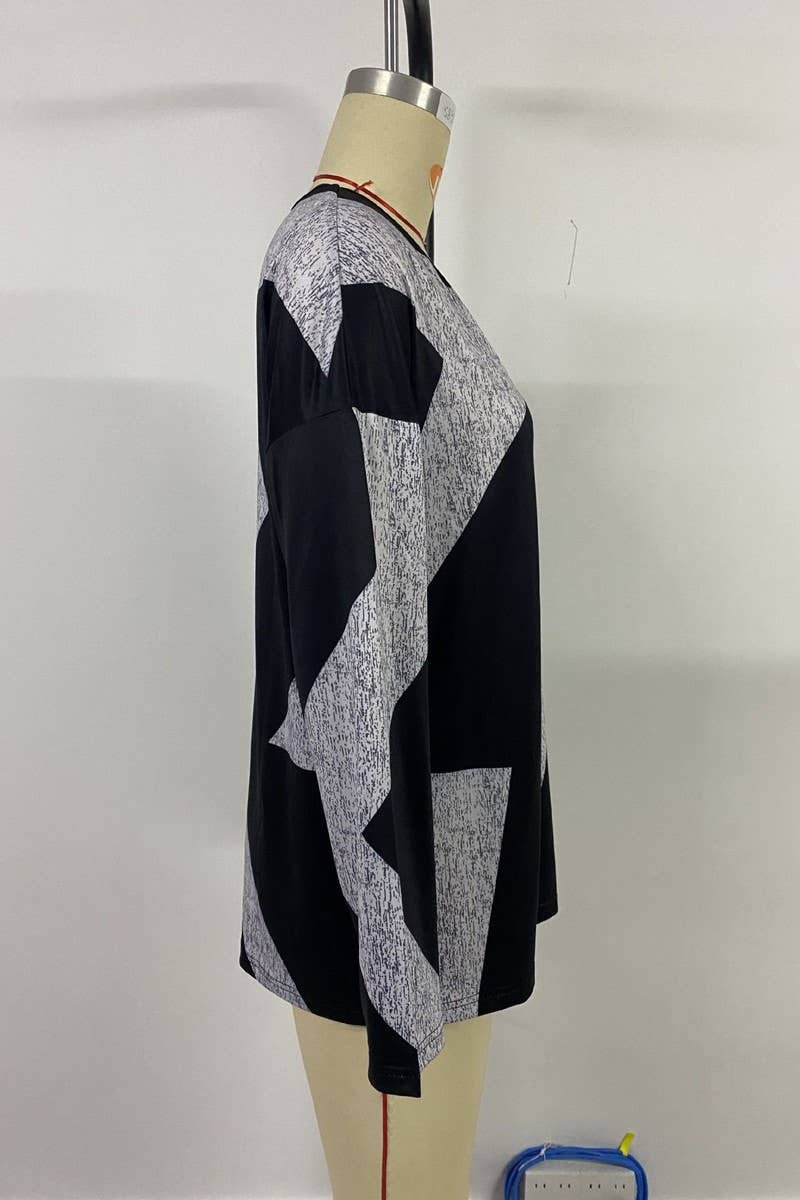 CWTHT0157_NEW LONG-SLEEVED CASUAL LOOSE COLOR-BLOCKED TOP