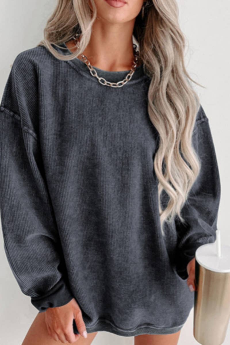 CWOSWL6662_FALL KNIT CREW NECK LONG-SLEEVED SWEATER