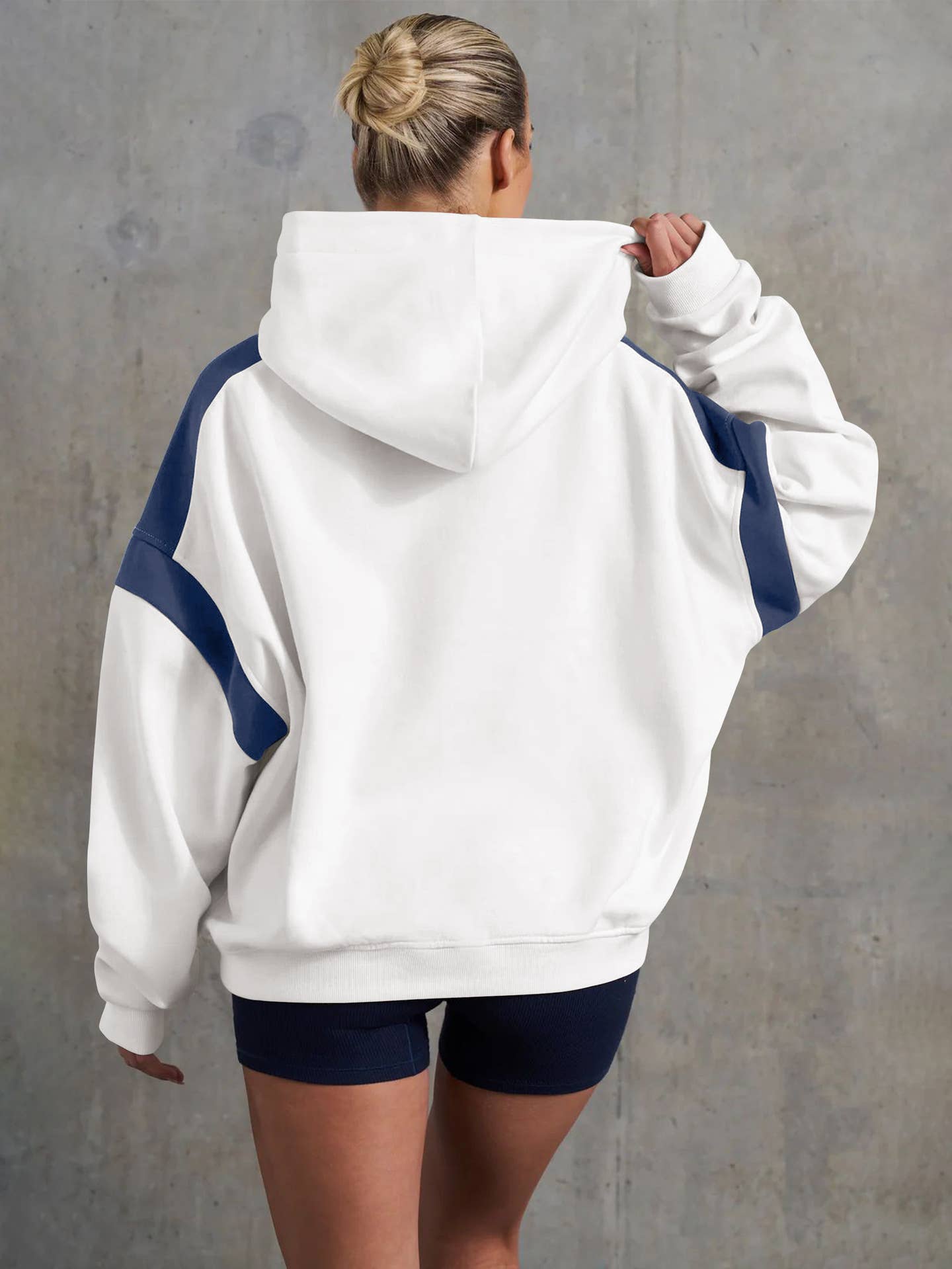 CONTRASTING OFF-SHOULDER BASEBALL HOODIE