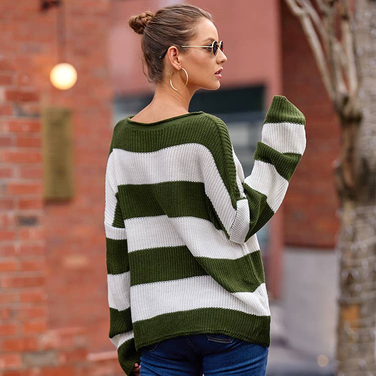 CREW-NECK STRIPED SWEATER WITH ROLLED EDGE