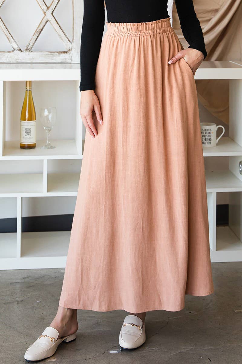 CWBLS132-P-S_SIDE SLIT DETAILED MAXI LINEN SKIRT