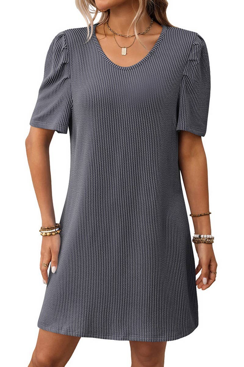 CWDSD7457_SUMMER CONTRAST PUFF SLEEVE MIDI DRESS