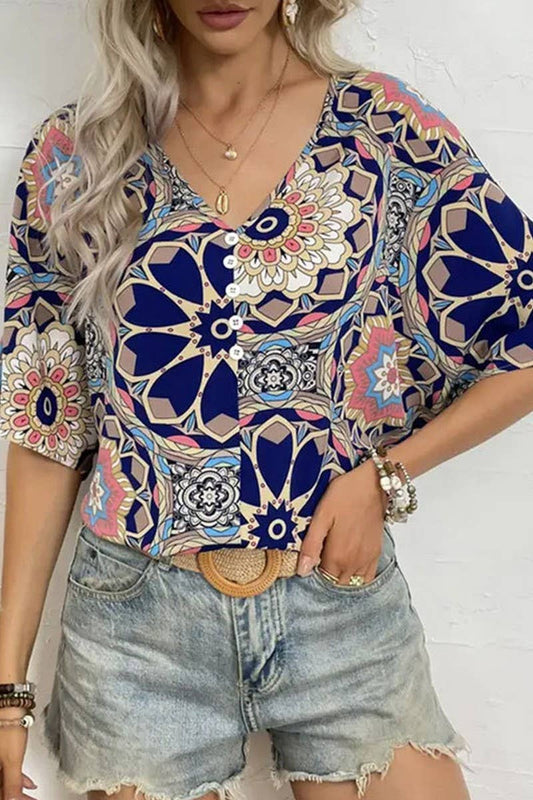 CWTTS1402_SPRING AND SUMMER BAT SLEEVE LOOSE PRINTED T-SHIRT