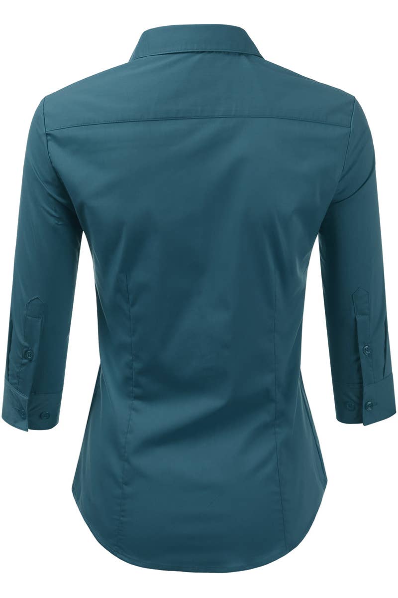 CWTSTL709_3/4 Sleeve Button Down Collar Shirt Blouse