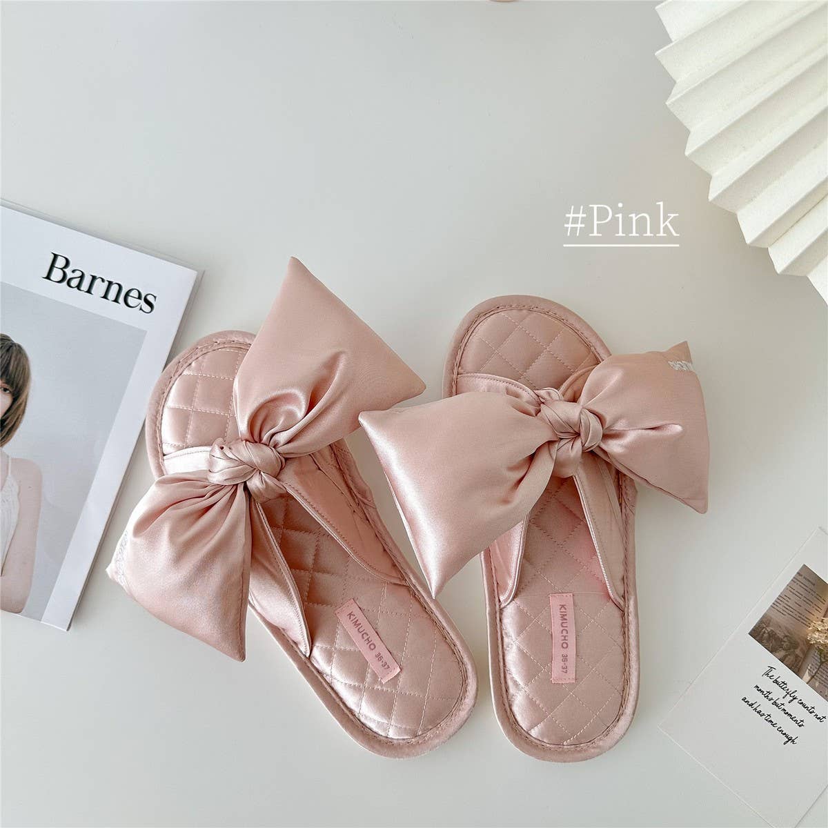 LETTER EMBROIDERED HOLLOW BOW HOME SLIPPERS