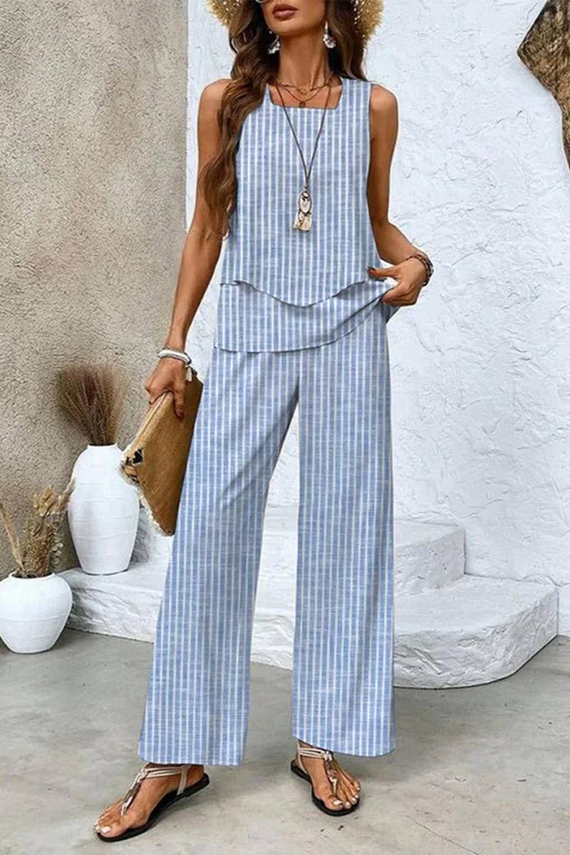 CWSS01313_SLEEVELESS DOUBLE-LAYER VEST AND PANTS SET