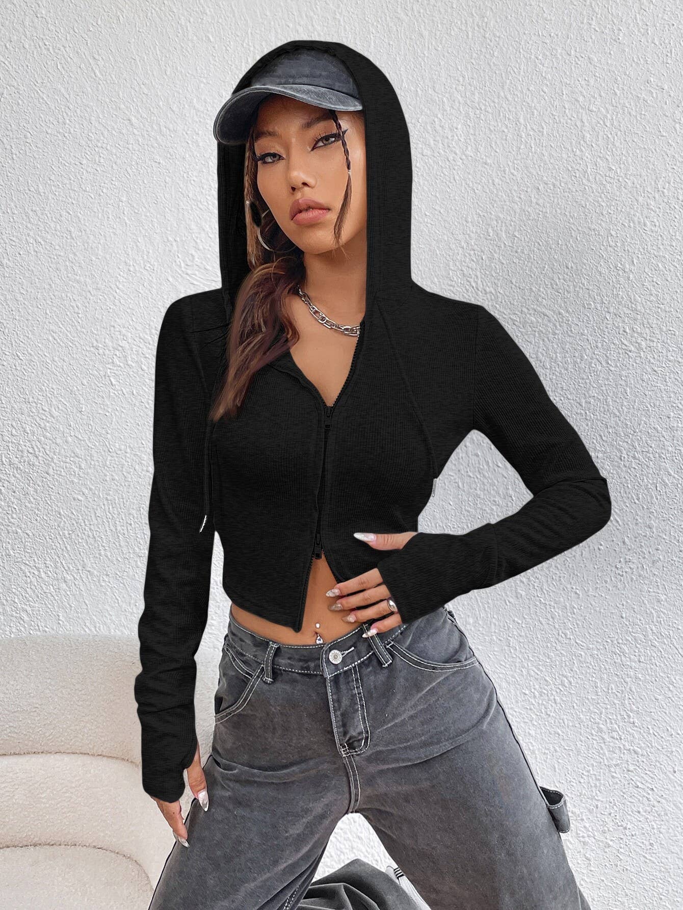 Design zip-up cardigan jacket long sleeve top