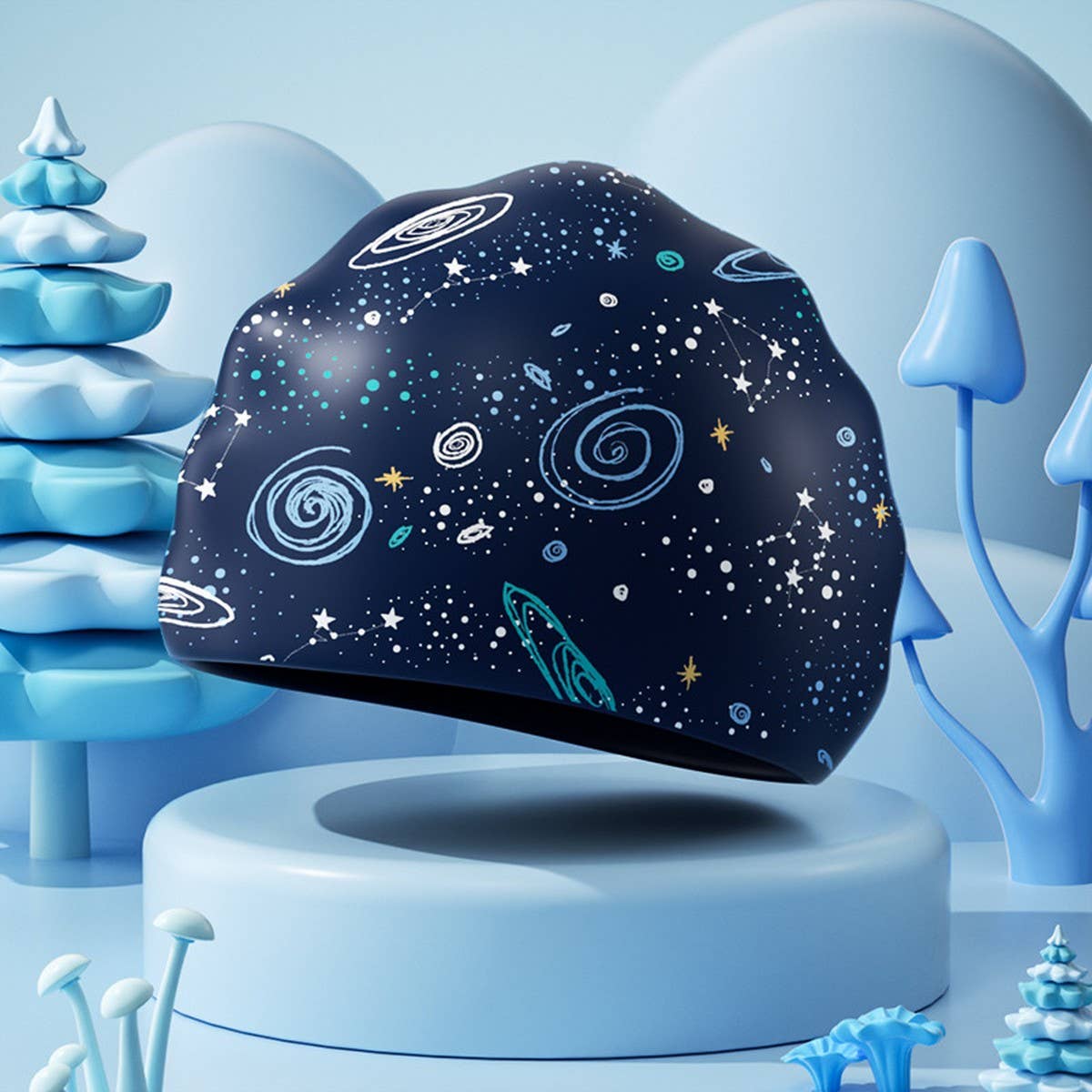 Boys' XL Silicone Swim Cap ?“Galaxy Print Comfy Fit_CWMM6785