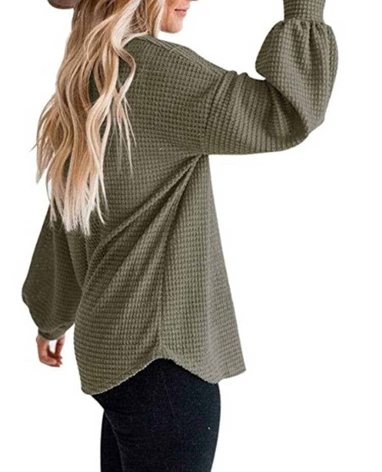 CWTTL1206_Long Sleeve Round Neck Knitted Loose Pullover Top