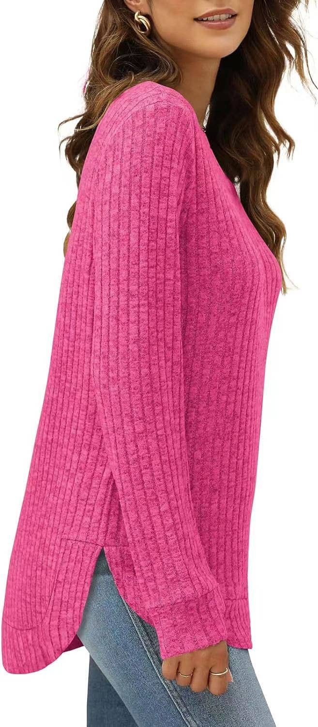 CWTTL1243_Crew Neck Pullover Casual Long Sleeve Top