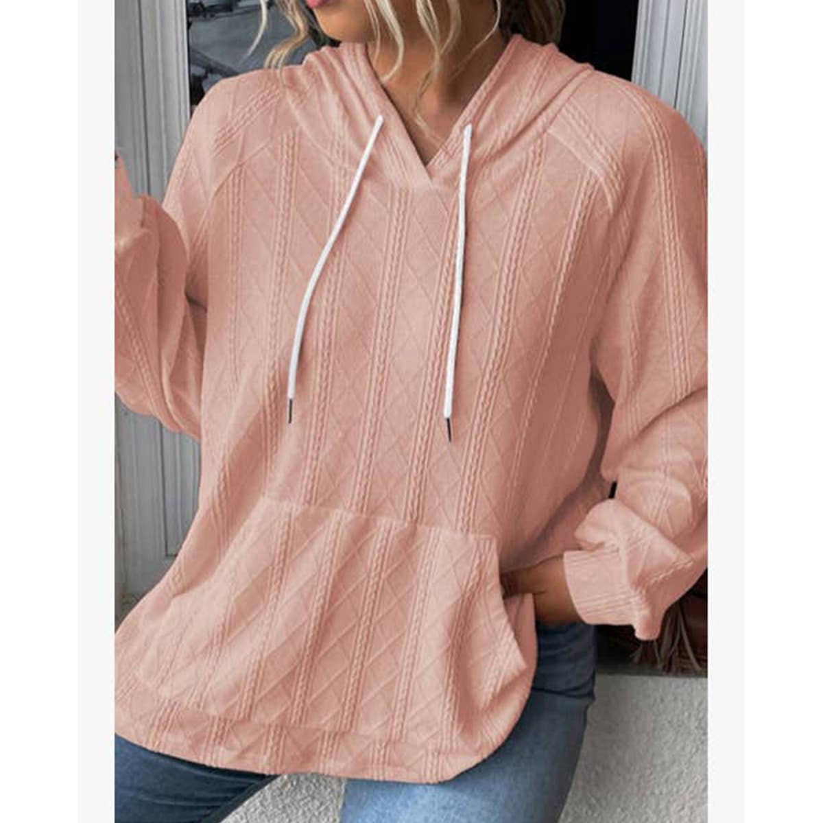 CASUAL JACQUARD LOOSE SOLID COLOR HOODIE