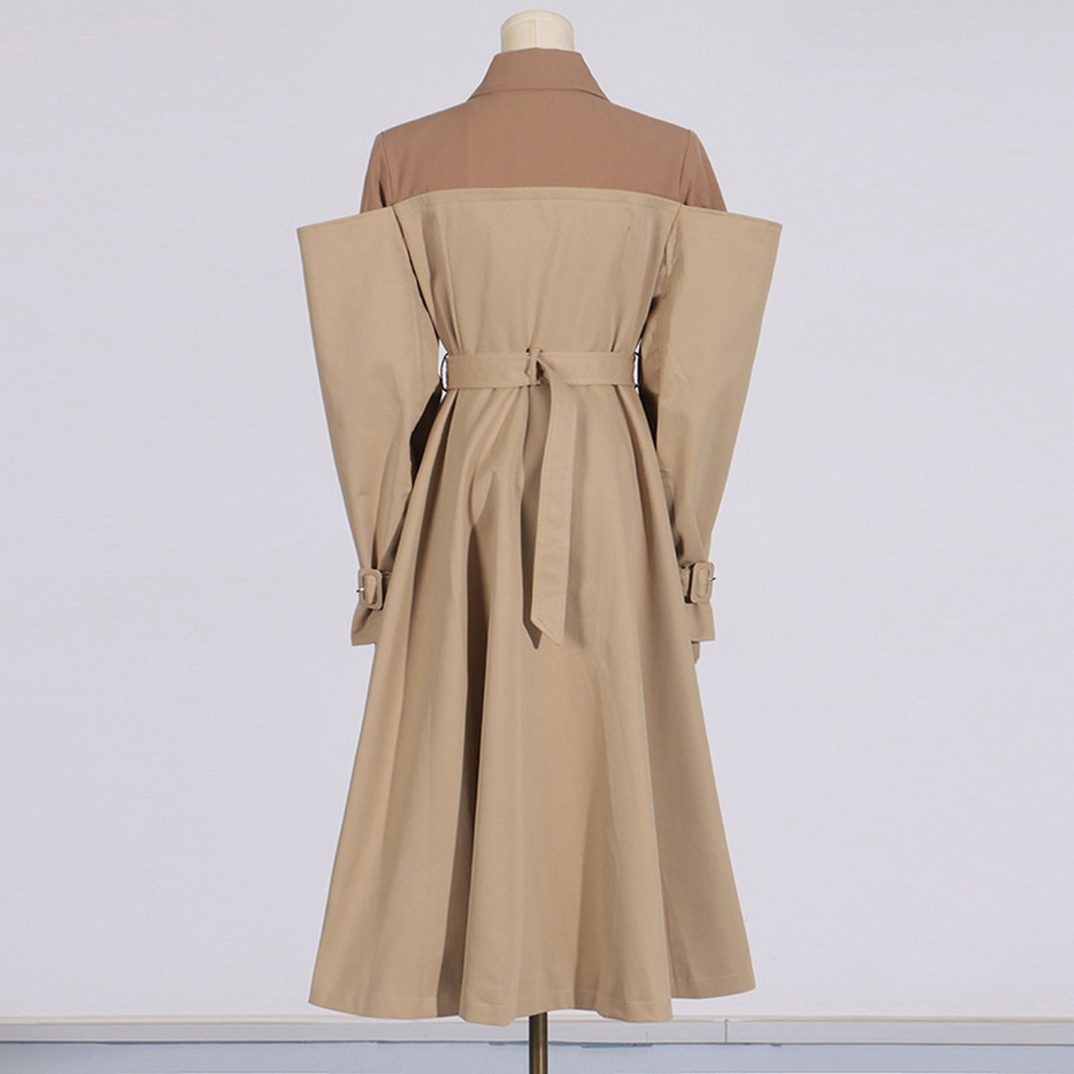 Spring New Colorblock Trench Coat with Waist Belt_CWOCO1263