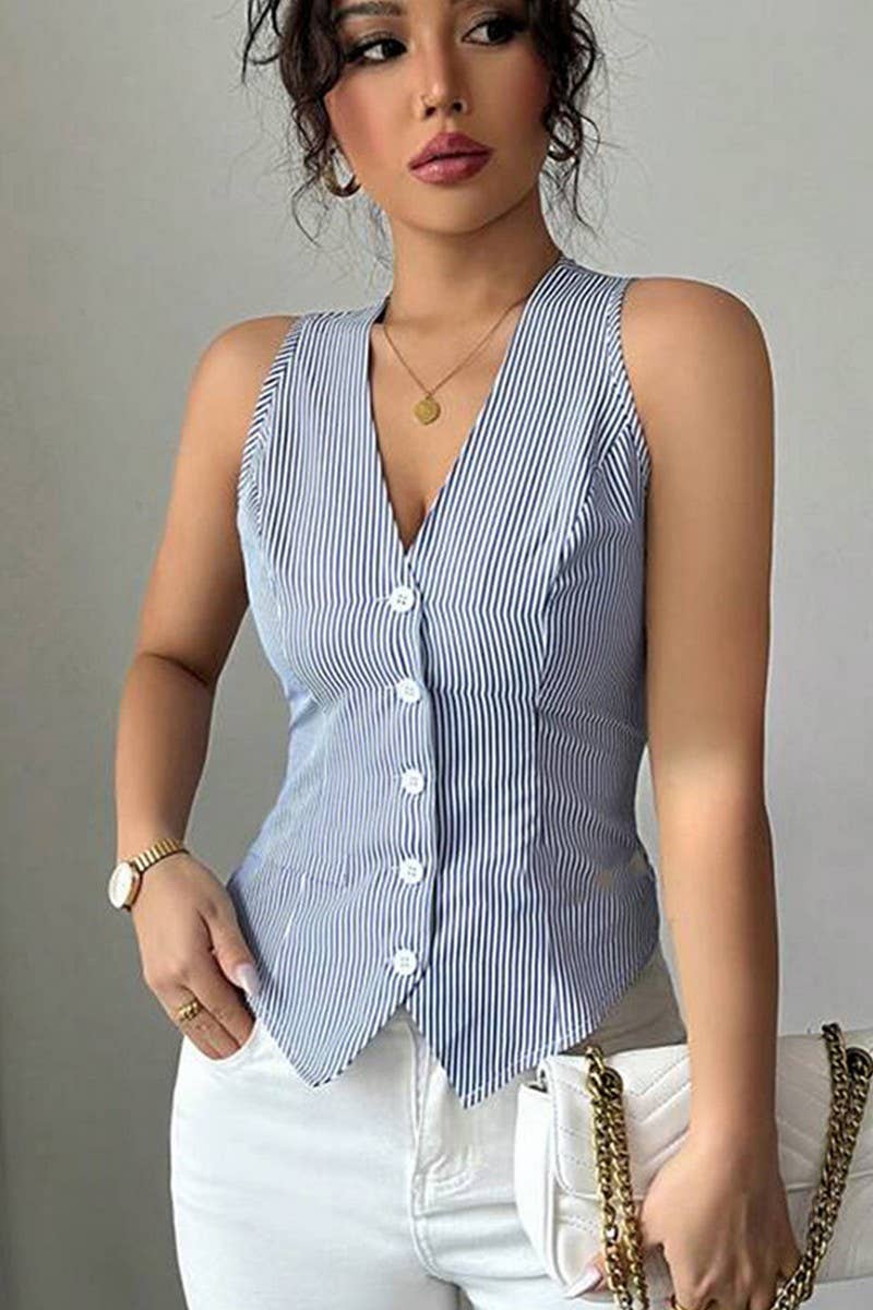 CWTTSL0440_SUMMER TEMPERAMENT STRIPED VEST SLEEVELESS TOP