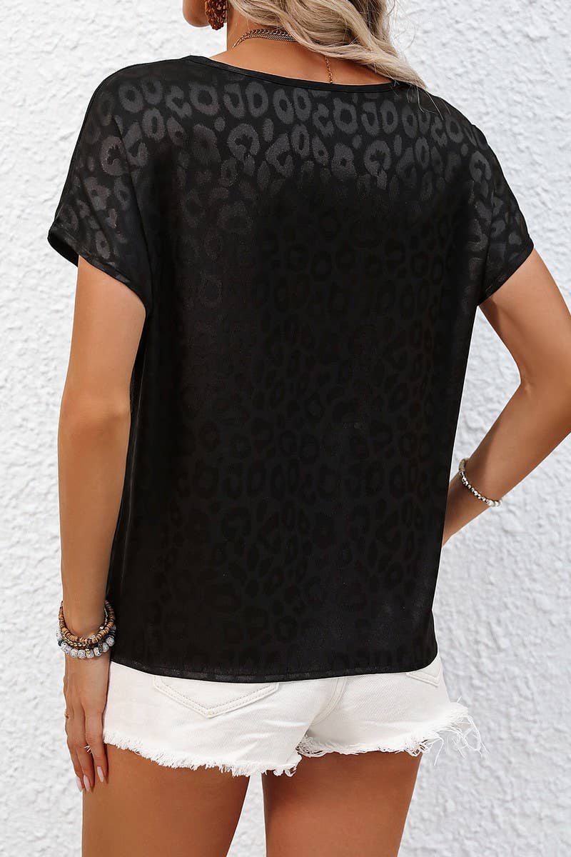 CWTBLS2022_CHIC SATIN JACQUARD LOOSE SHORT SLEEVE TEE