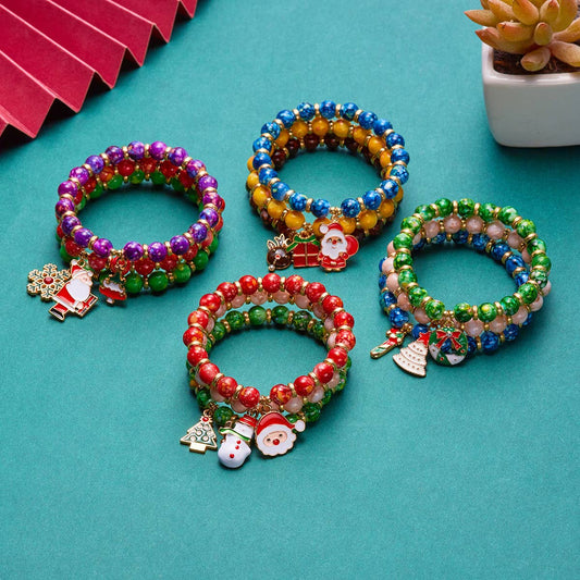 CHRISTMAS TREE SNOWMAN BEADED BRACELET