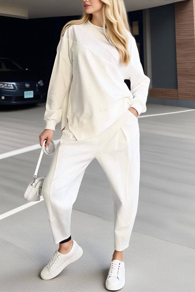 CWSS01317_CASUAL ROUND NECK LOOSE IRREGULAR SWEATSHIRT SUIT