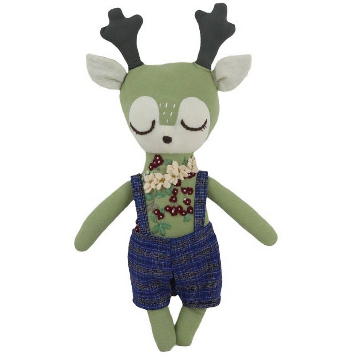Hand Embroidered Raspberry Deer Plush Toy Doll