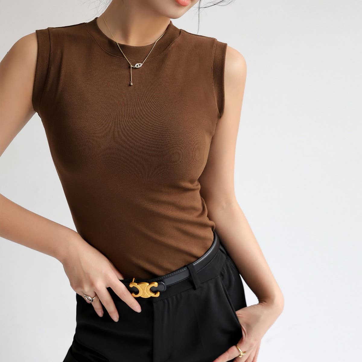 Pure Cotton Round Neck Basic Bottoming Tank Tops_CWTTK0800