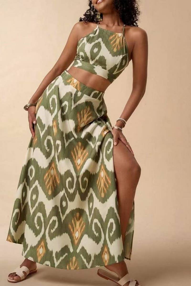 CWSTB2012_ELEGANT FLORAL CAMI TOP & SPLIT SKIRT SET