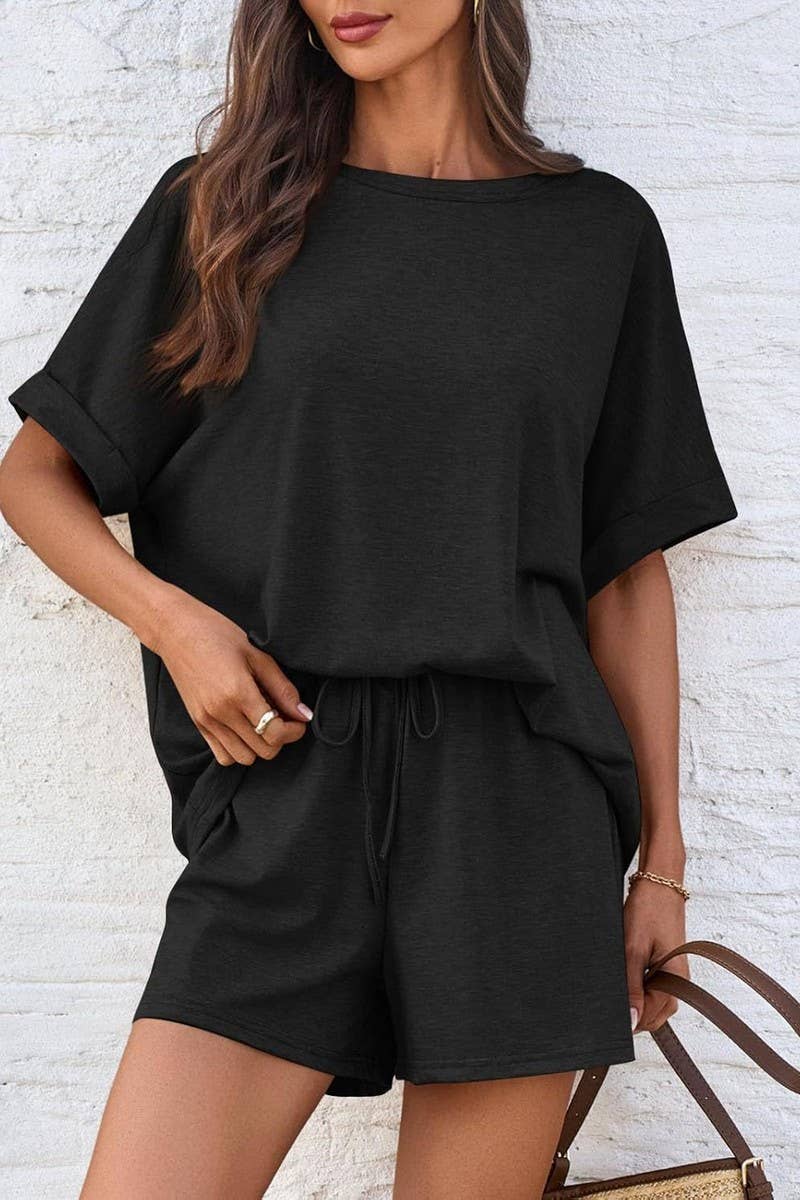 CWSTB2108_CASUAL OVERSIZED TEE AND DRAWSTRING SHORTS SET