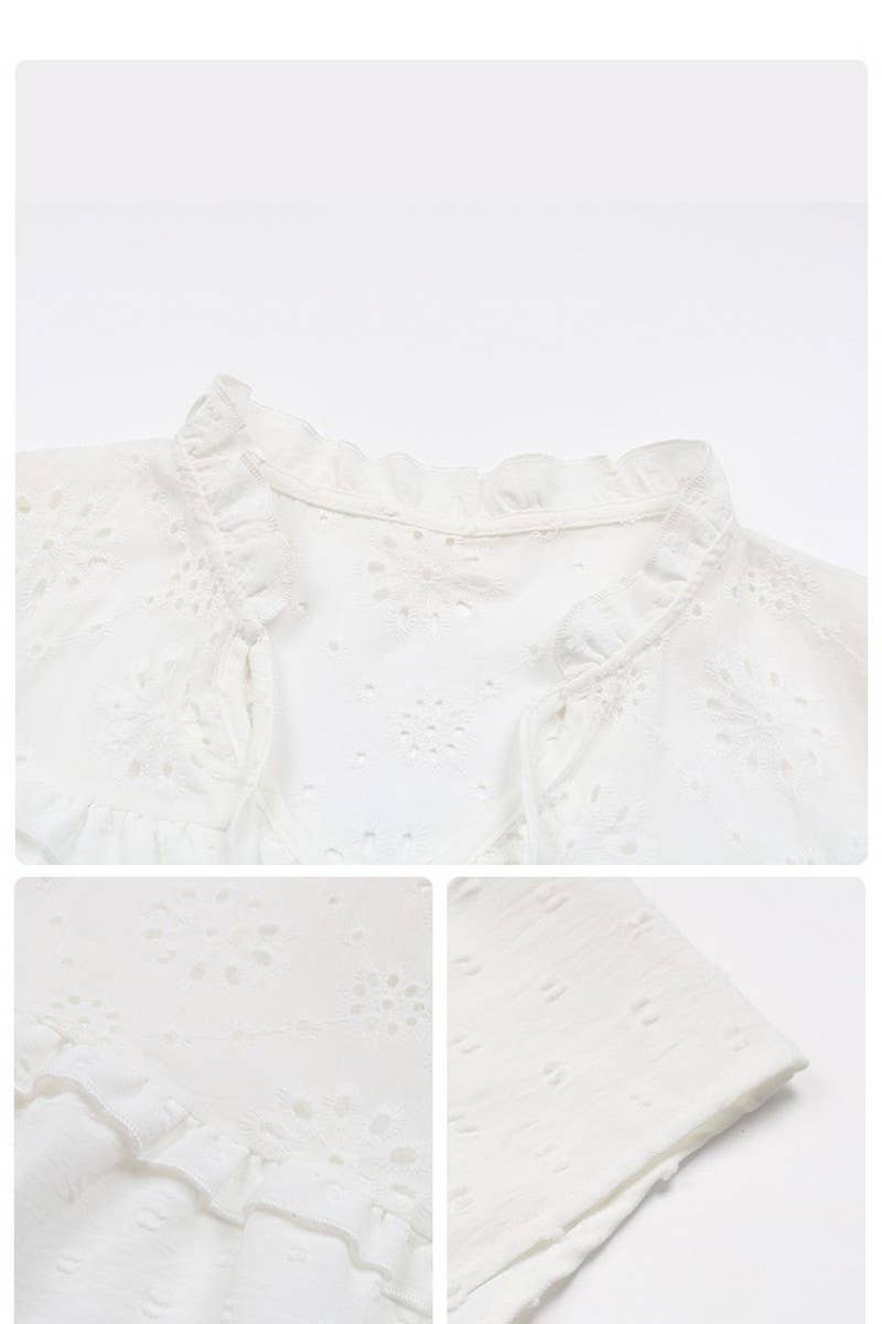 CWTBLS0993_WHITE V-NECK JACQUARD SHIRT
