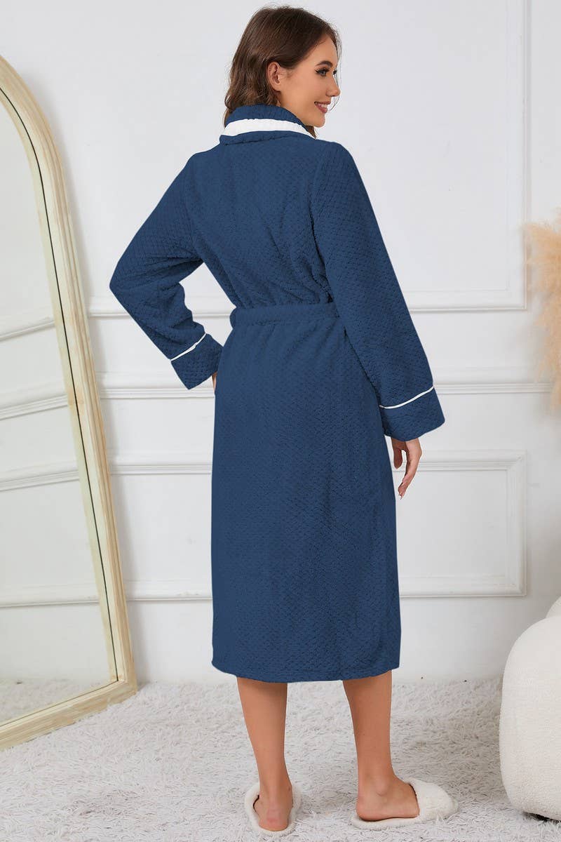 CWSPJ0140_CORAL FLEECE LACE-UP MID-LENGTH NIGHTGOWN